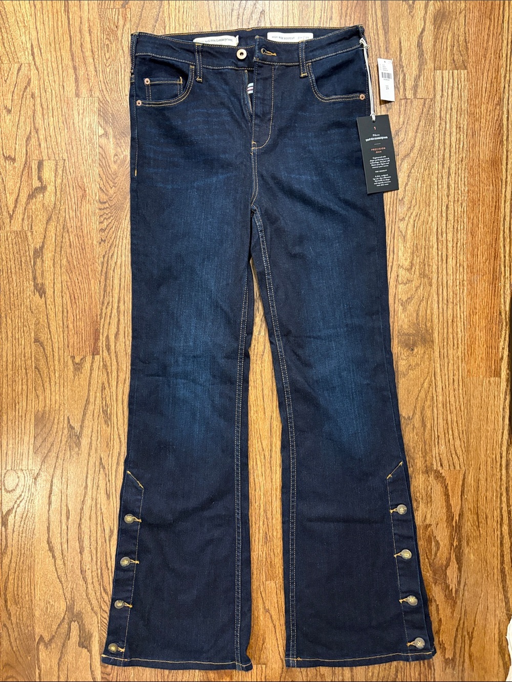 Anthropologie Pilcro Dark Blue Flare Jeans with Button Hem